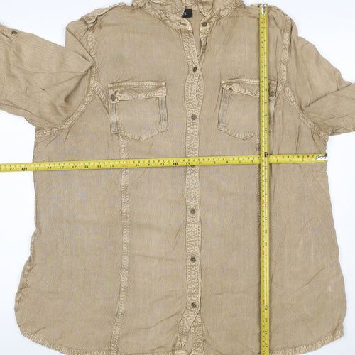 Kass Women’s Beige Size 18 Viscose Roll Tab Tunic Shirt