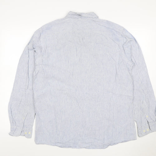 TU Men’s Blue White Striped Linen Cotton Button-Down Shirt L
