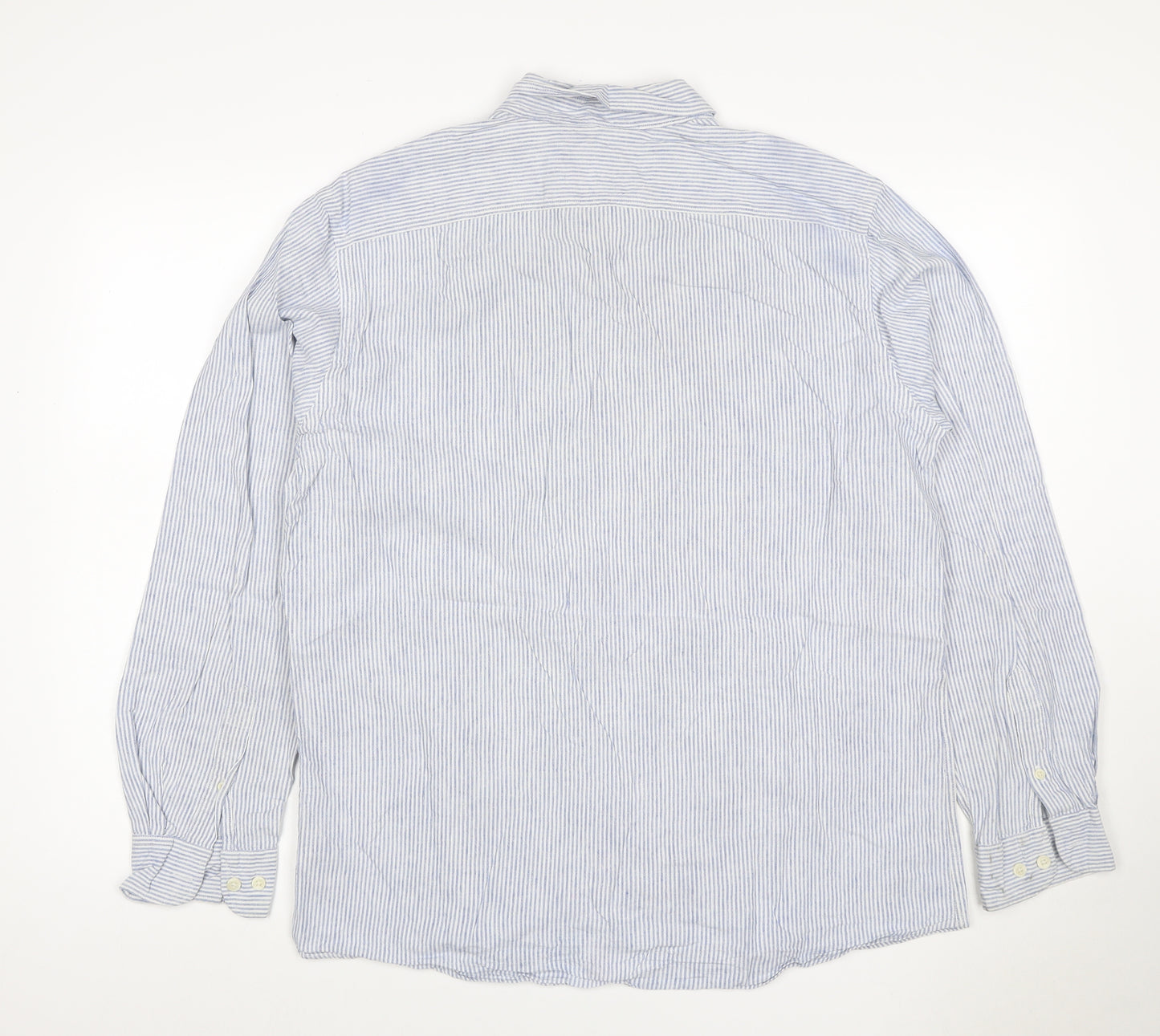 TU Men’s Blue White Striped Linen Cotton Button-Down Shirt L