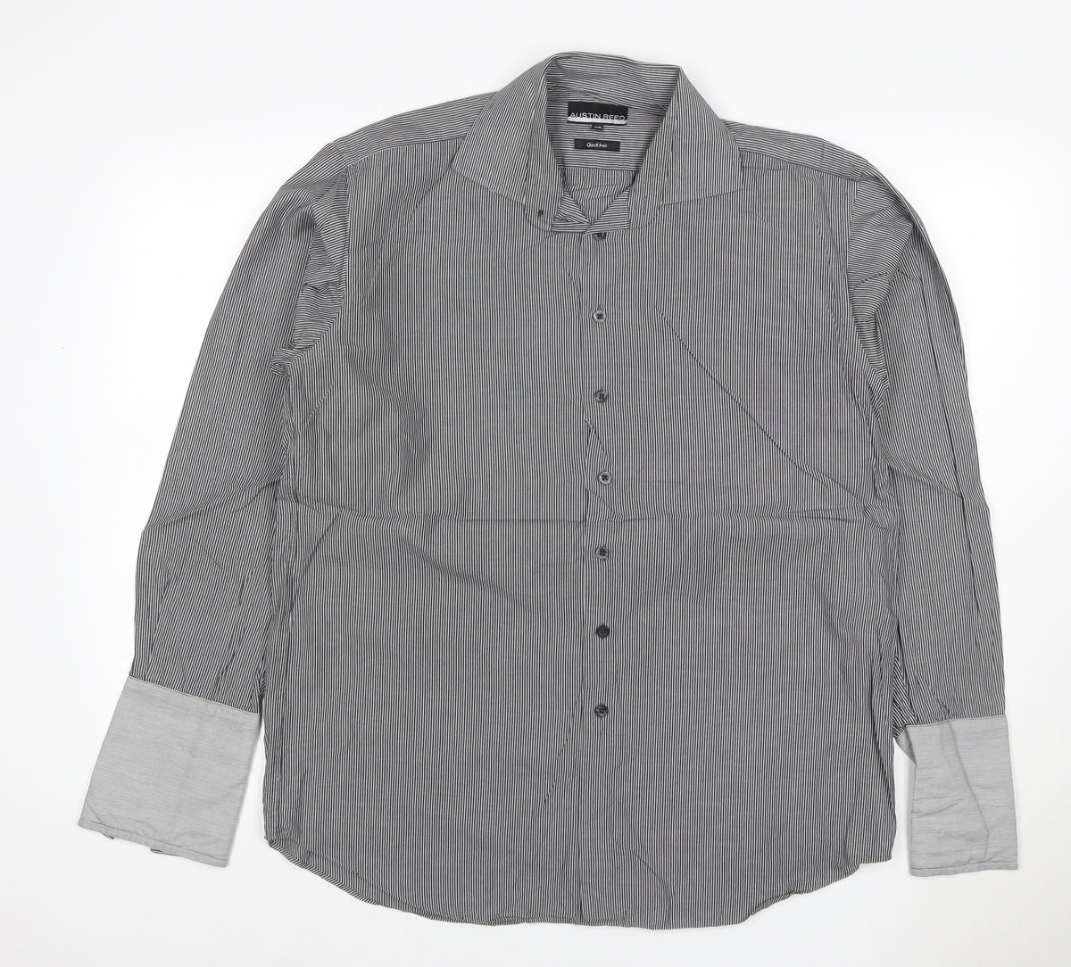 Additional front view of Austin Reed Men Black 16 Regular Pinstripe Cotton Long Sleeve Shirt
