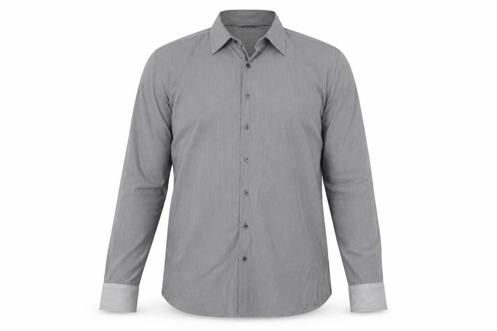 Front view of Austin Reed Men Black 16 Regular Pinstripe Cotton Long Sleeve Shirt