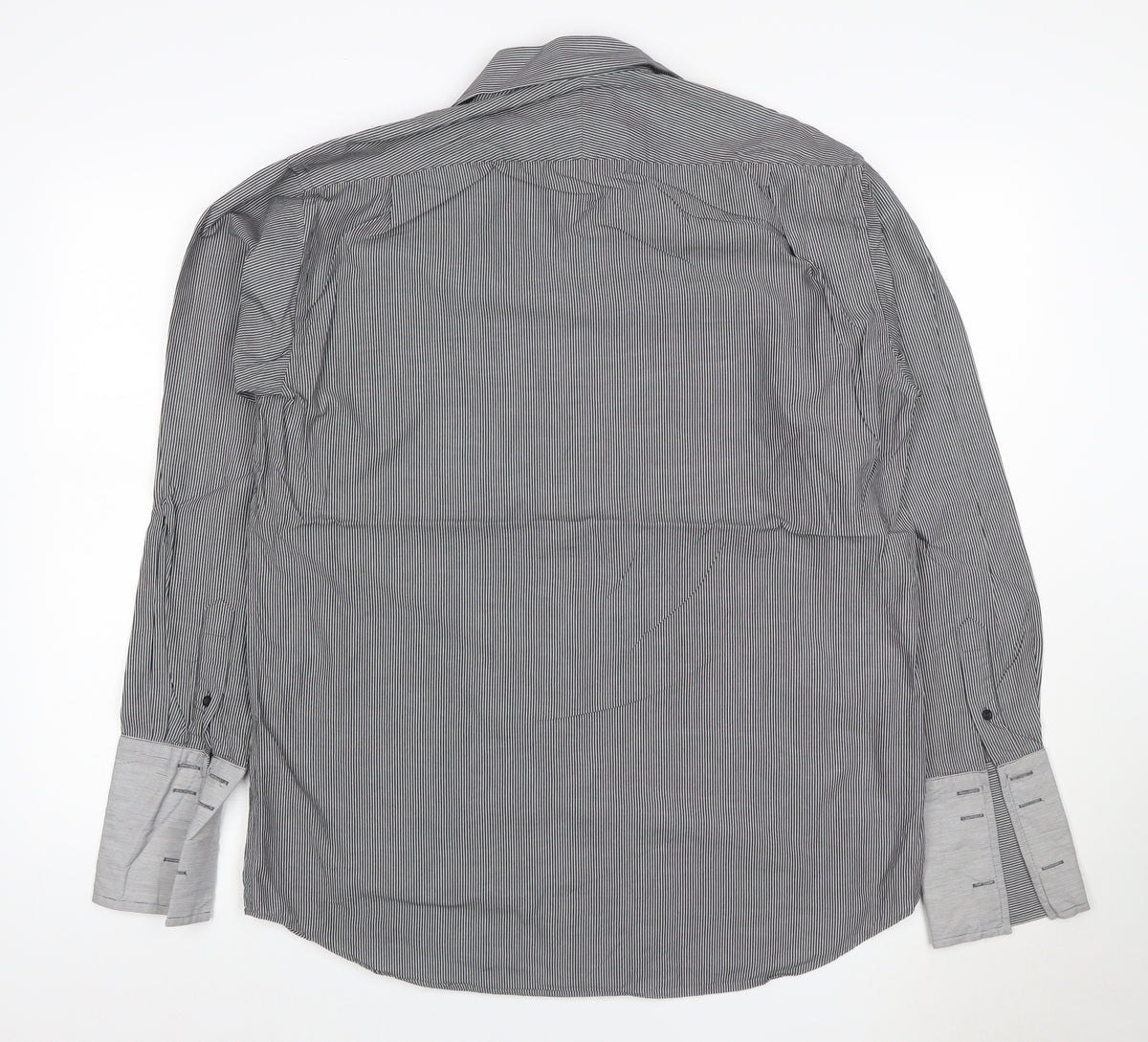 Back view of Austin Reed Men Black 16 Regular Pinstripe Cotton Long Sleeve Shirt