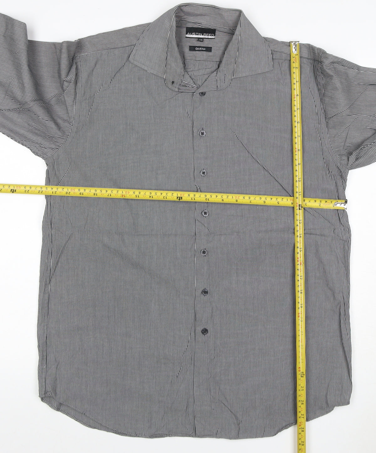 Close-up detail of Austin Reed Men Black 16 Regular Pinstripe Cotton Long Sleeve Shirt