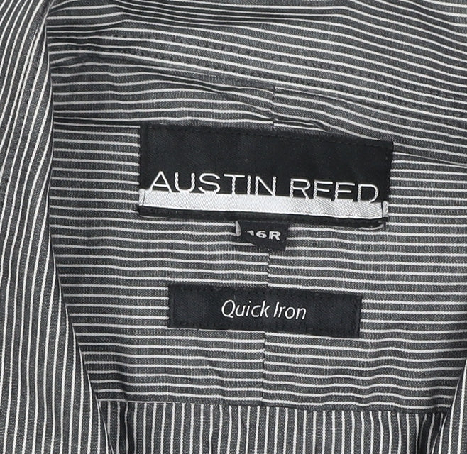 Brand and care label for Austin Reed Men Black 16 Regular Pinstripe Cotton Long Sleeve Shirt