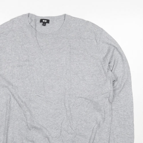 Uniqlo Men Grey L Crew Neck Tight-Knit Pullover Jumper