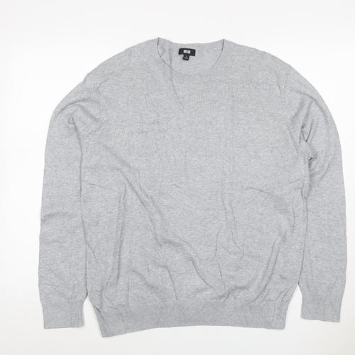 Uniqlo Men Grey L Crew Neck Tight-Knit Pullover Jumper