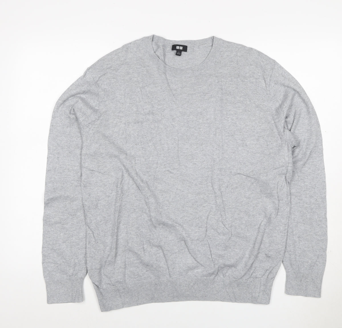 Uniqlo Men Grey L Crew Neck Tight-Knit Pullover Jumper