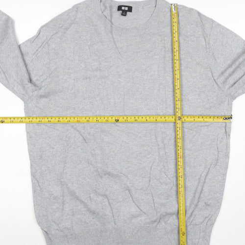 Uniqlo Men Grey L Crew Neck Tight-Knit Pullover Jumper