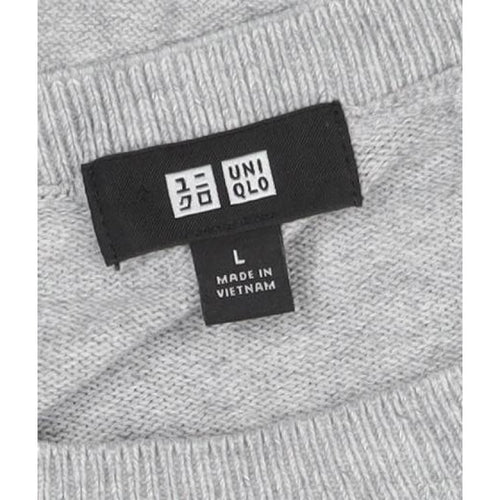 Uniqlo Men Grey L Crew Neck Tight-Knit Pullover Jumper