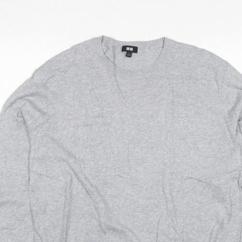 Uniqlo Men Grey L Crew Neck Tight-Knit Pullover Jumper
