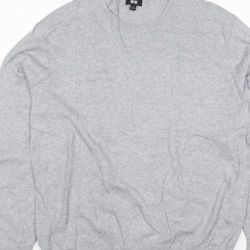 Uniqlo Men Grey L Crew Neck Tight-Knit Pullover Jumper