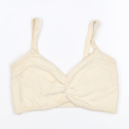 Zara Women Ivory S Cropped Knit V-Neck Spaghetti Strap Tank Top