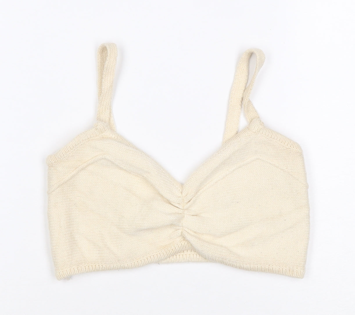 Zara Women Ivory S Cropped Knit V-Neck Spaghetti Strap Tank Top