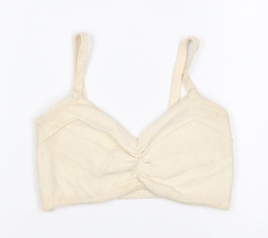Zara Women Ivory S Cropped Knit V-Neck Spaghetti Strap Tank Top