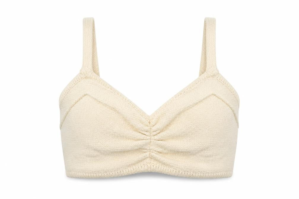 Zara Women Ivory S Cropped Knit V-Neck Spaghetti Strap Tank Top