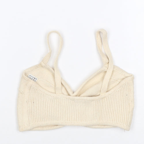 Zara Women Ivory S Cropped Knit V-Neck Spaghetti Strap Tank Top