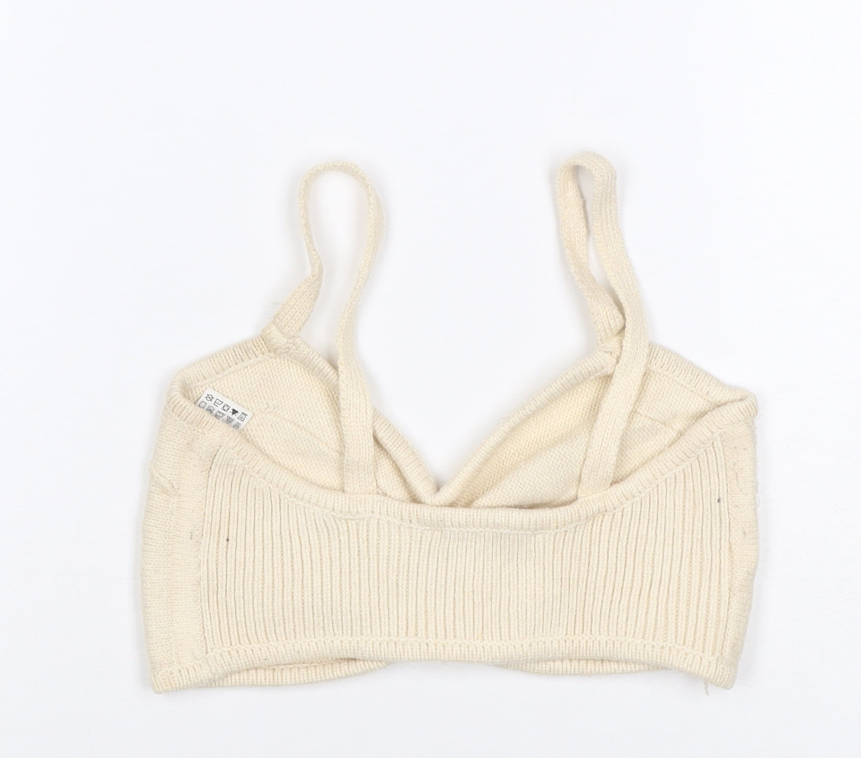 Zara Women Ivory S Cropped Knit V-Neck Spaghetti Strap Tank Top