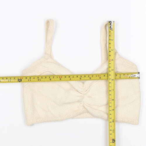 Zara Women Ivory S Cropped Knit V-Neck Spaghetti Strap Tank Top