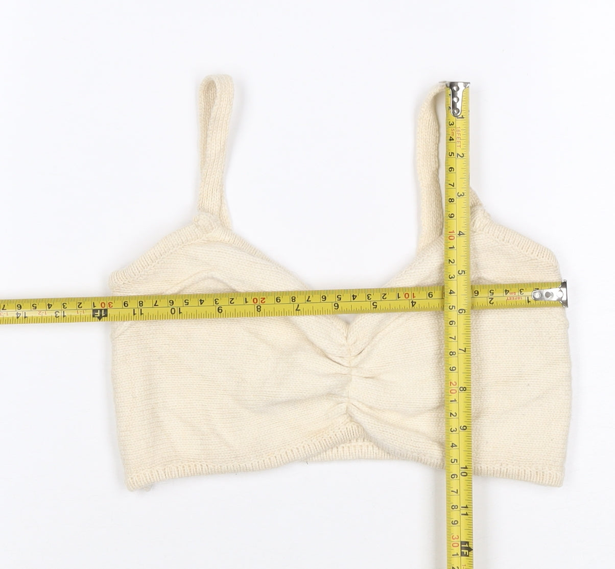 Zara Women Ivory S Cropped Knit V-Neck Spaghetti Strap Tank Top