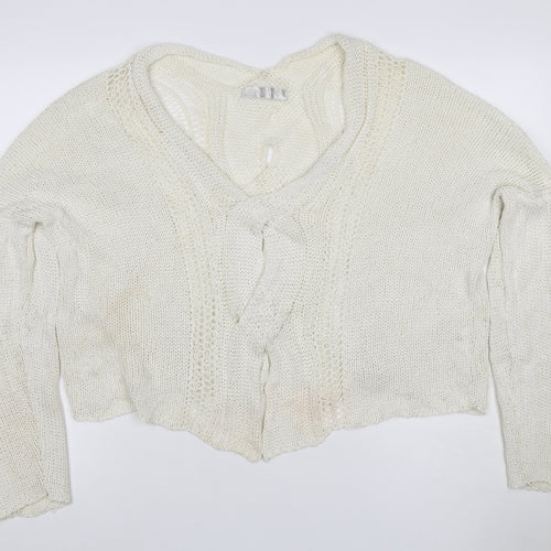 Crea Concept Women Ivory XL Open Knit V-Neck Cardigan