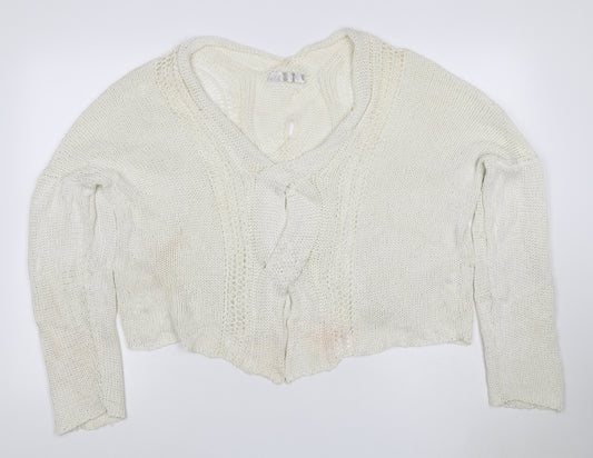 Crea Concept Women Ivory XL Open Knit V-Neck Cardigan
