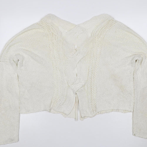 Crea Concept Women Ivory XL Open Knit V-Neck Cardigan