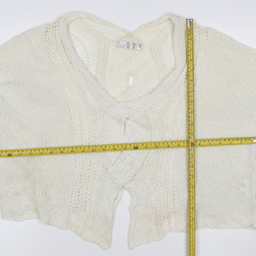 Crea Concept Women Ivory XL Open Knit V-Neck Cardigan