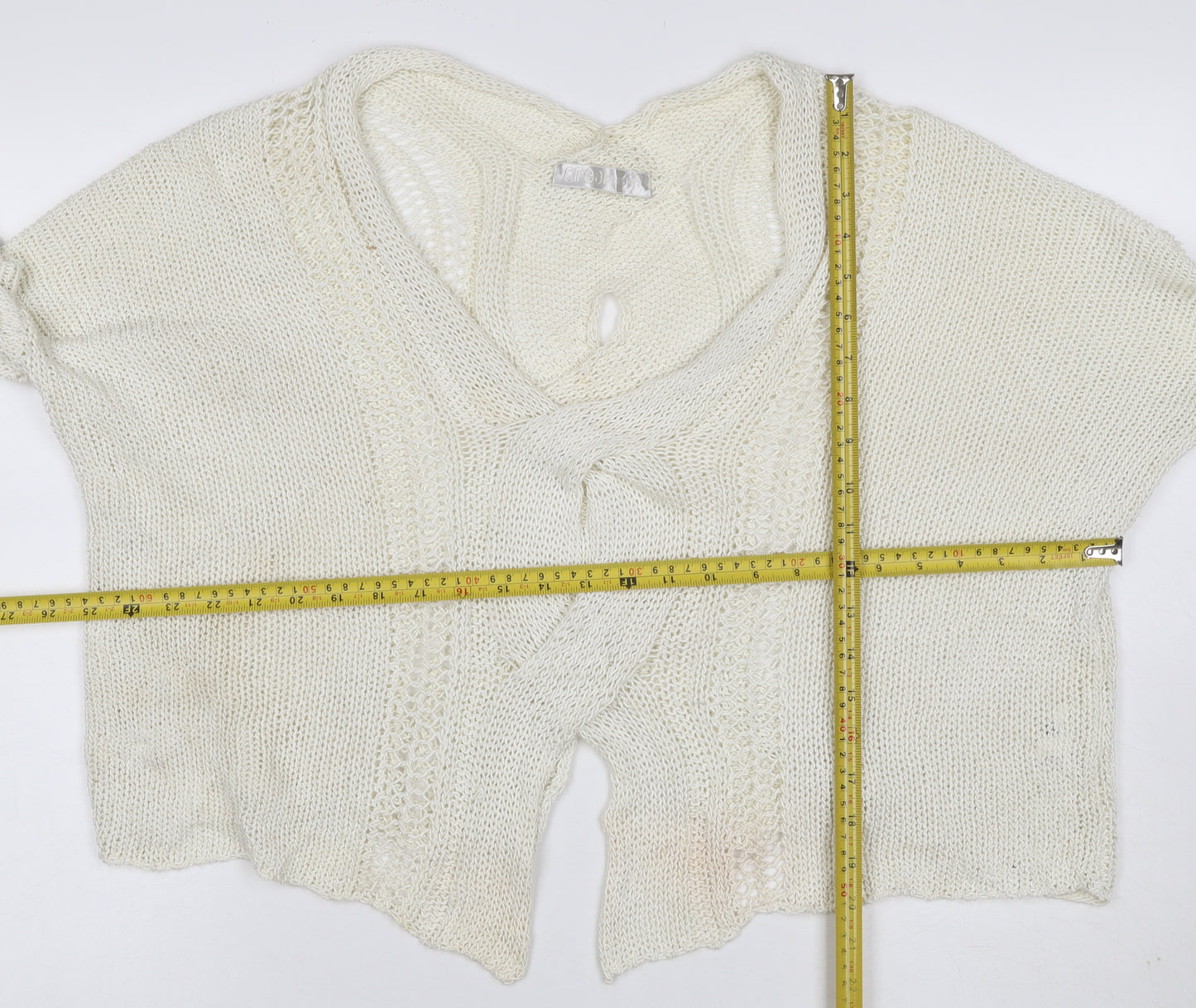 Crea Concept Women Ivory XL Open Knit V-Neck Cardigan