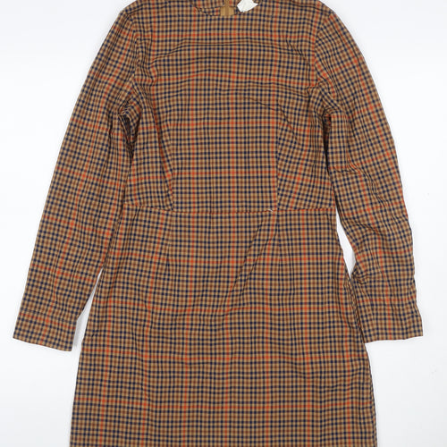 H&M Women’s Brown Check Long Sleeve Sheath Dress UK 12