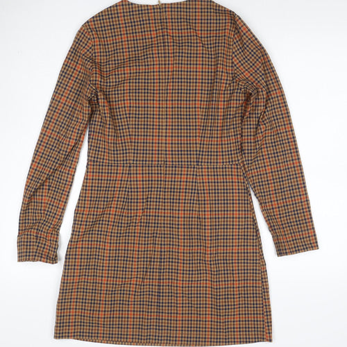H&M Women’s Brown Check Long Sleeve Sheath Dress UK 12