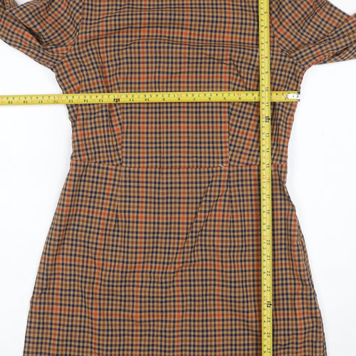 H&M Women’s Brown Check Long Sleeve Sheath Dress UK 12