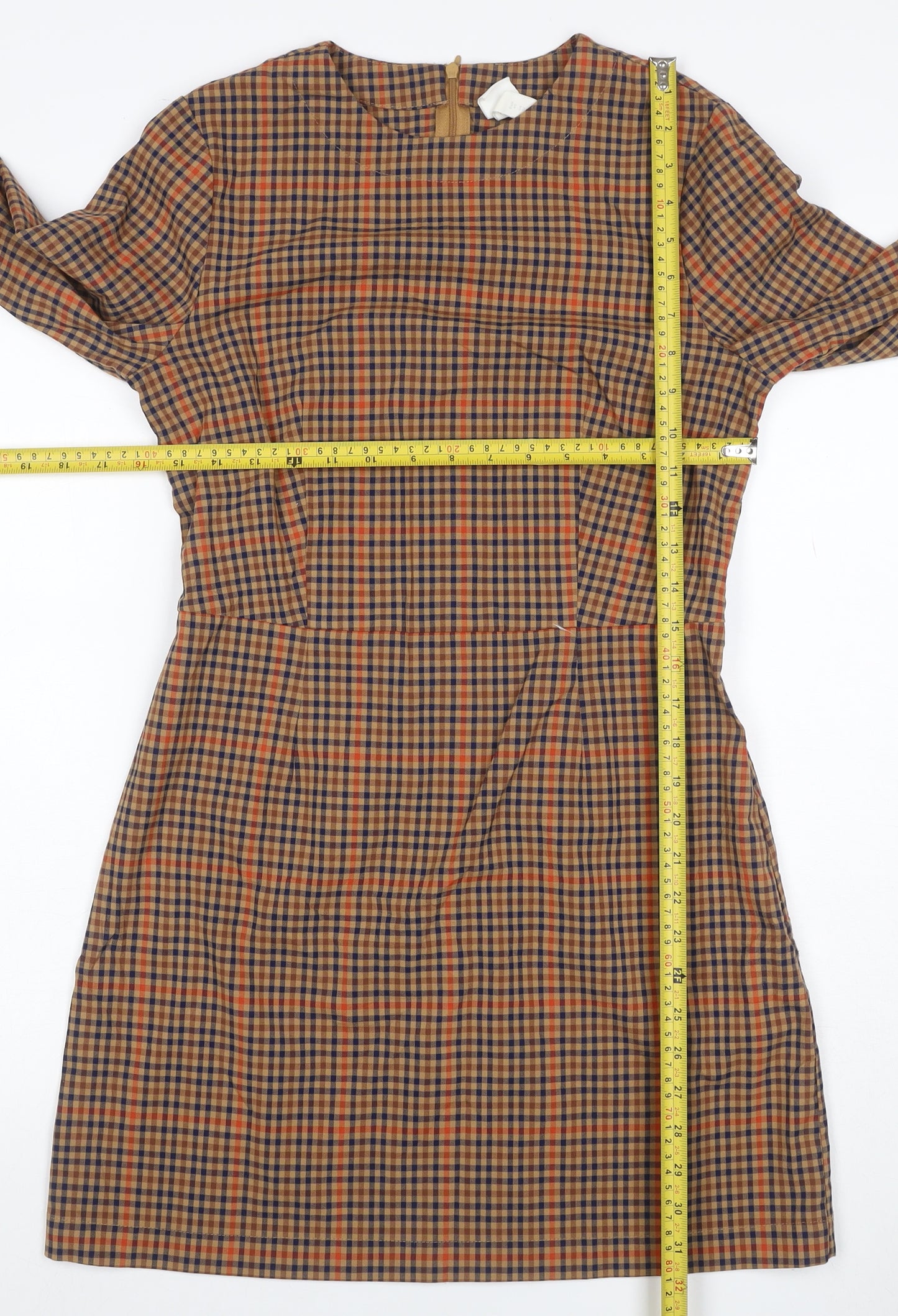H&M Women’s Brown Check Long Sleeve Sheath Dress UK 12