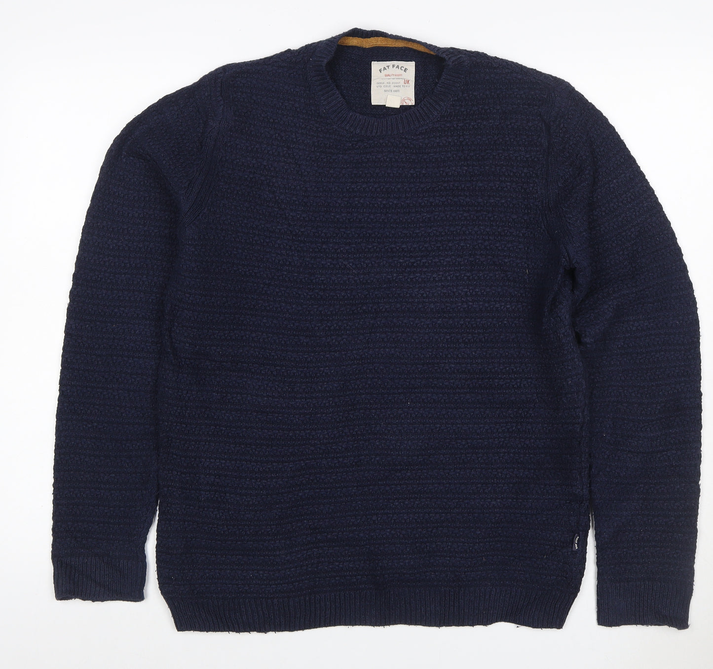 Fat Face Men’s Blue Size S Textured Cotton Blend Crew Neck Jumper