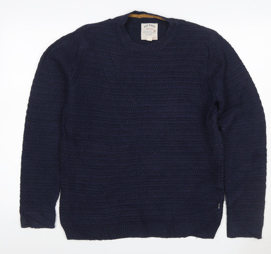 Fat Face Men’s Blue Size S Textured Cotton Blend Crew Neck Jumper
