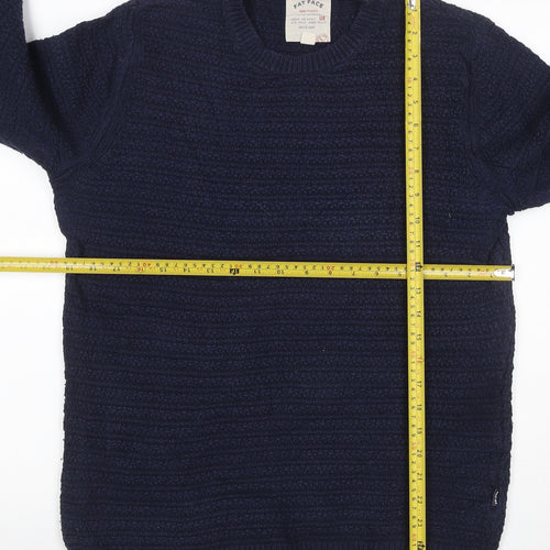 Fat Face Men’s Blue Size S Textured Cotton Blend Crew Neck Jumper