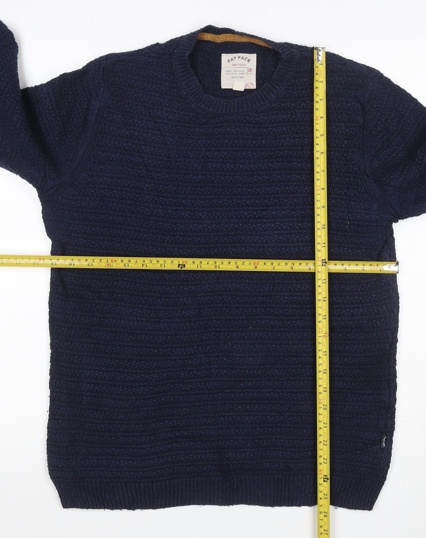Fat Face Men’s Blue Size S Textured Cotton Blend Crew Neck Jumper