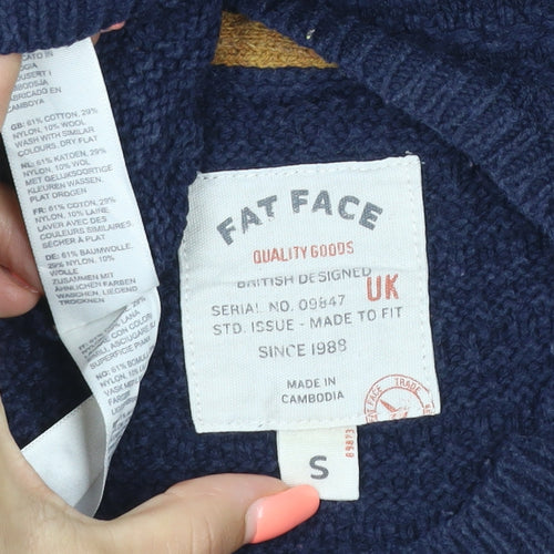 Fat Face Men’s Blue Size S Textured Cotton Blend Crew Neck Jumper
