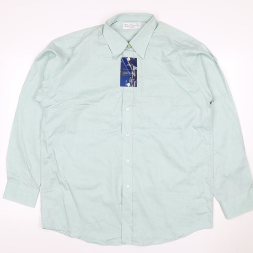 Marks & Spencer Men’s Green 16.5 Herringbone Cotton Button-Up Shirt
