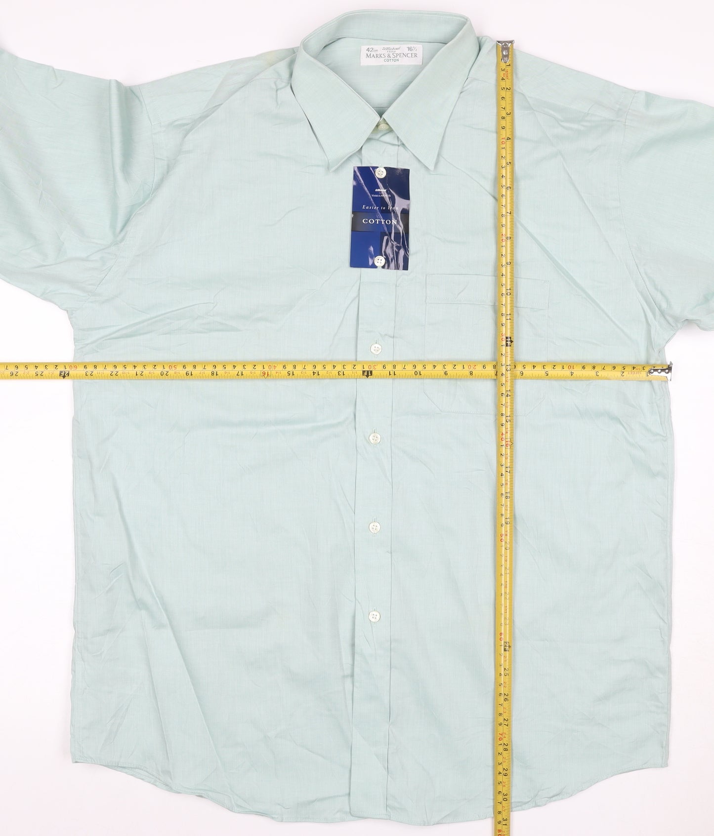 Marks & Spencer Men’s Green 16.5 Herringbone Cotton Button-Up Shirt