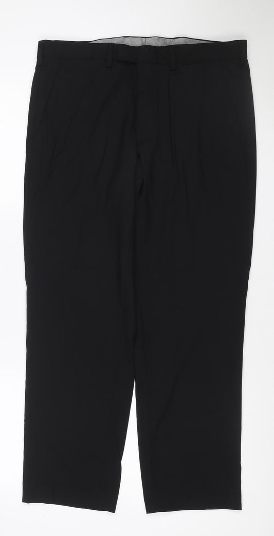 Marks and Spencer Men's Black 34 Regular Formal Dress Trousers Straight