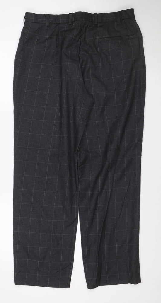 Next Men’s Grey Check Pure Wool Dress Trousers W32 Regular