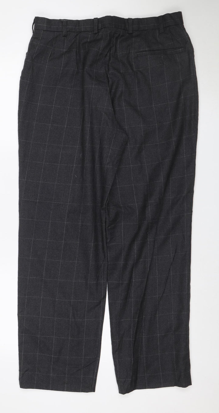 Next Men’s Grey Check Pure Wool Dress Trousers W32 Regular
