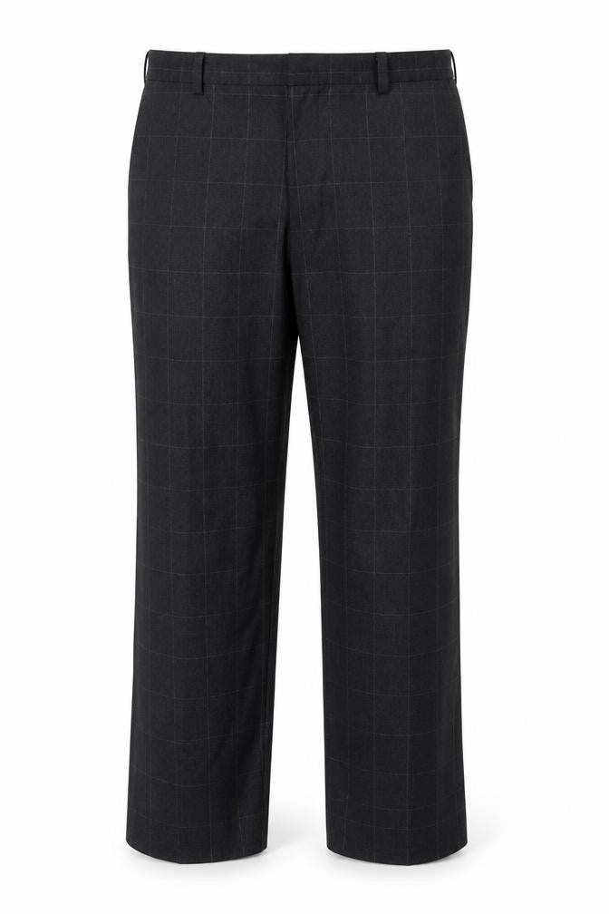 Front view of Next Men’s Grey Check Pure Wool Dress Trousers W32 Regular