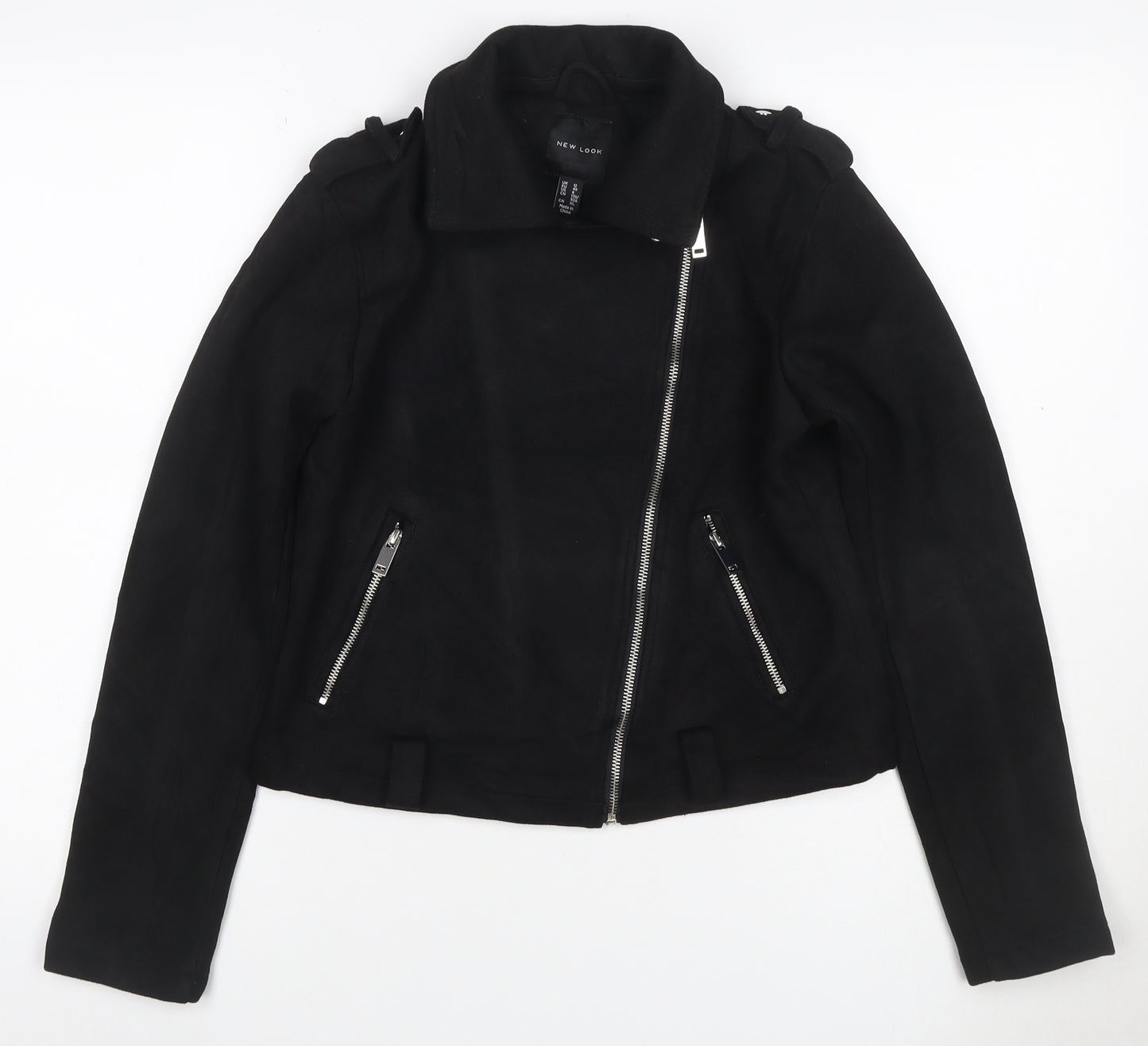 New Look Women’s Black UK 12 Biker Jacket Zip Pockets