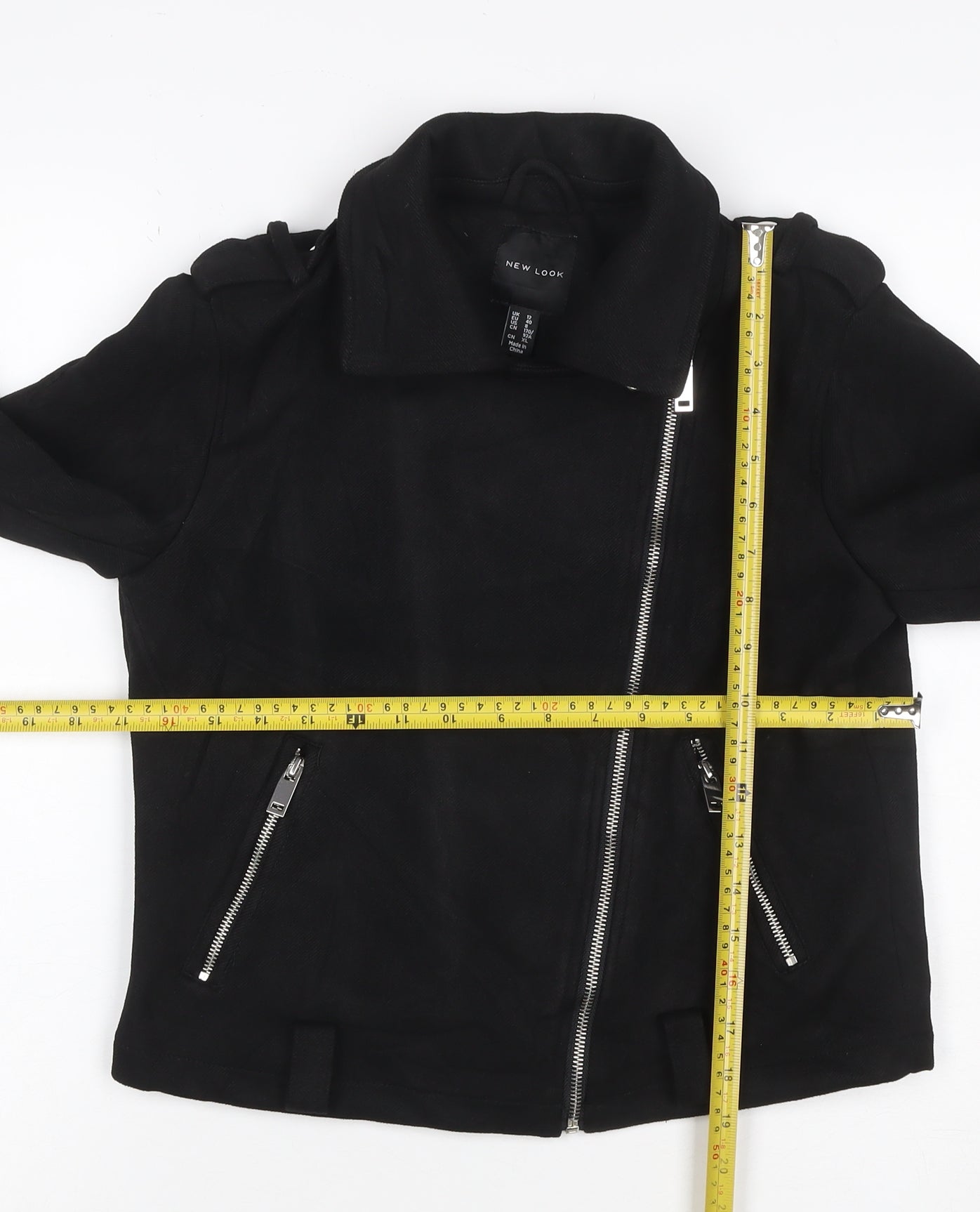 New Look Women’s Black UK 12 Biker Jacket Zip Pockets