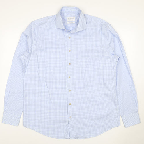 Michaelis Men Blue Slim Fit 44 17.5 Cotton Non-Iron Geometric Shirt