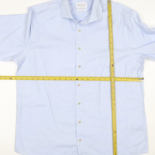 Michaelis Men Blue Slim Fit 44 17.5 Cotton Non-Iron Geometric Shirt