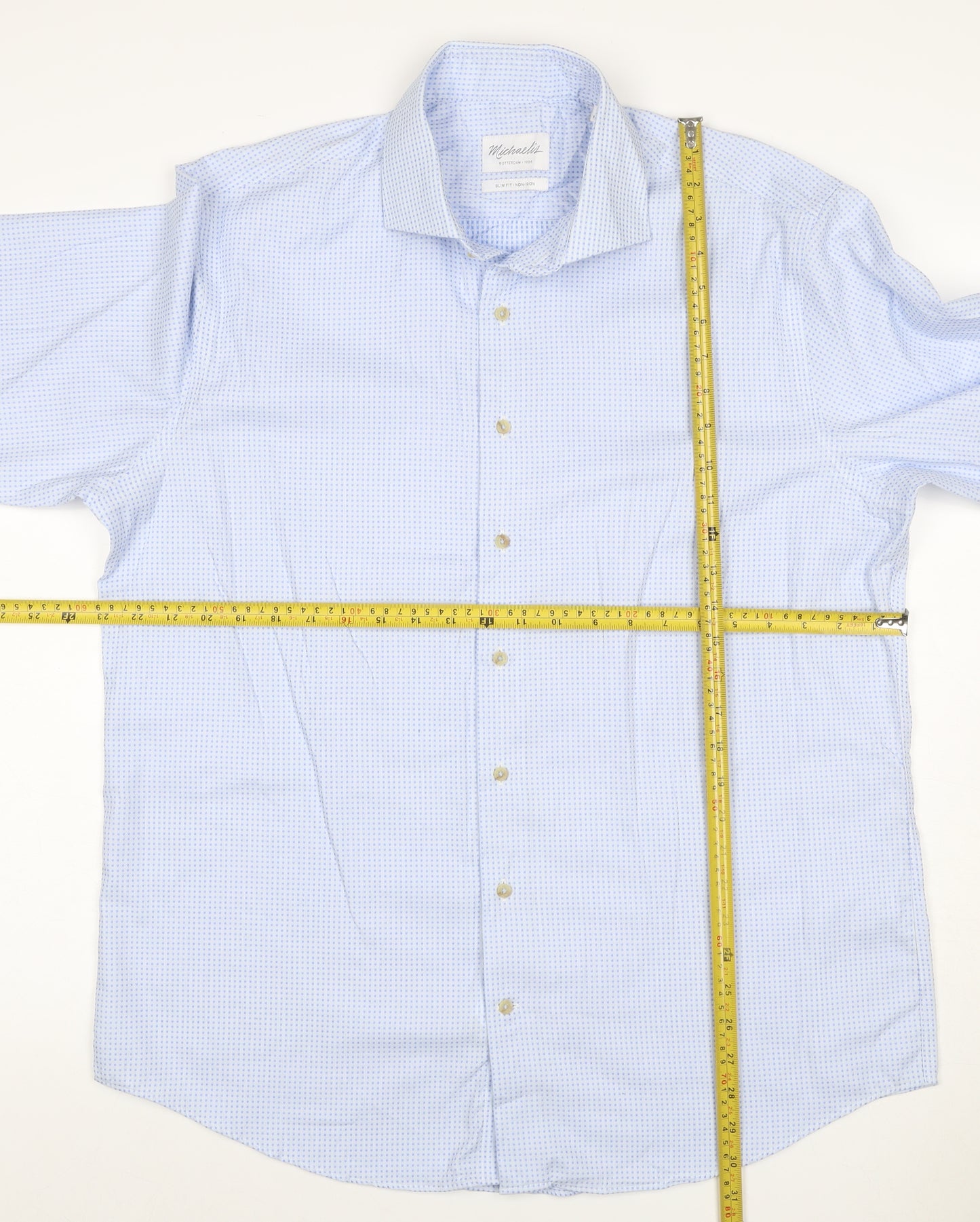 Michaelis Men Blue Slim Fit 44 17.5 Cotton Non-Iron Geometric Shirt
