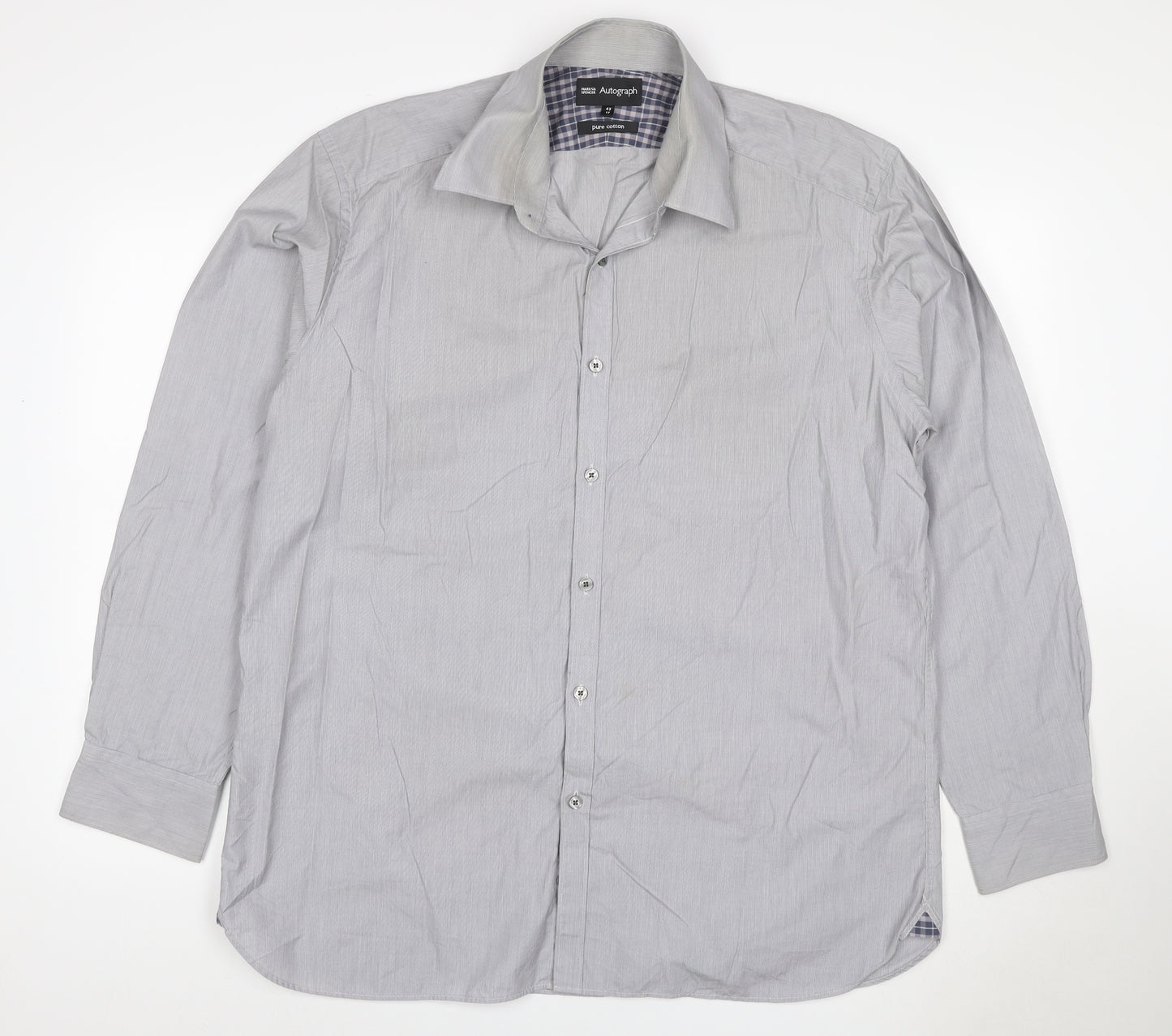 Marks and Spencer Autograph Men Grey 17in Pure Cotton Button-Up Shirt