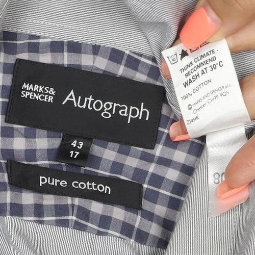 Marks and Spencer Autograph Men Grey 17in Pure Cotton Button-Up Shirt